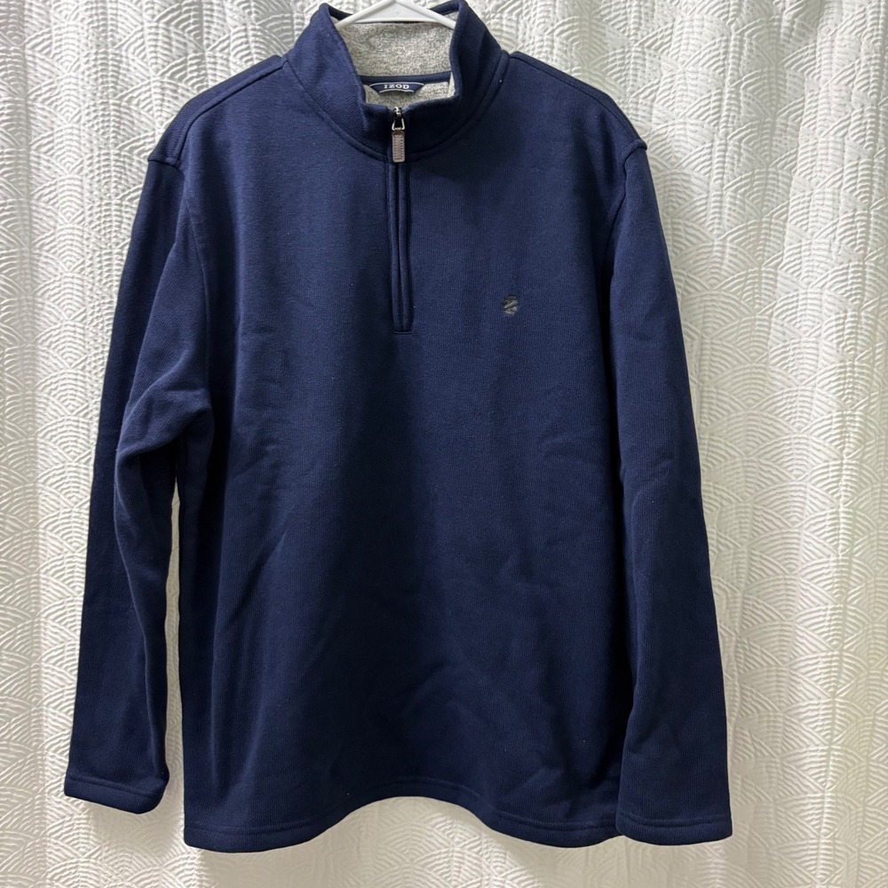 IZOD Mens‎ XL Quarter Zip Pullover Sweater Long Sleeve Navy Blue